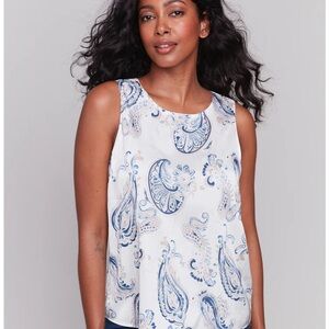 Charlie B Sleeveless Top - Blue and White
